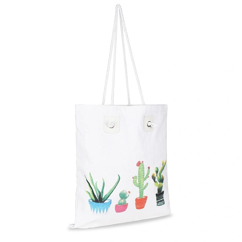 Cotton canvas rope handle plant illustration printing customized  tote bag