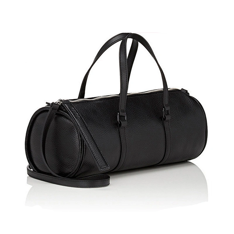 The Newest Designer Branded Black Grained Leather Barrel Shape Small Duffle Bag