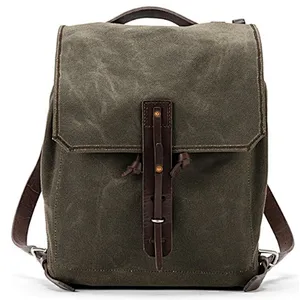 Vintage Hiking Canvas Backpack Waxed travel Canvas and Leather Backpack