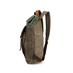 Vintage Genuine  Leather Backpack Canvas Laptop Backpack Waterproof bag For Men