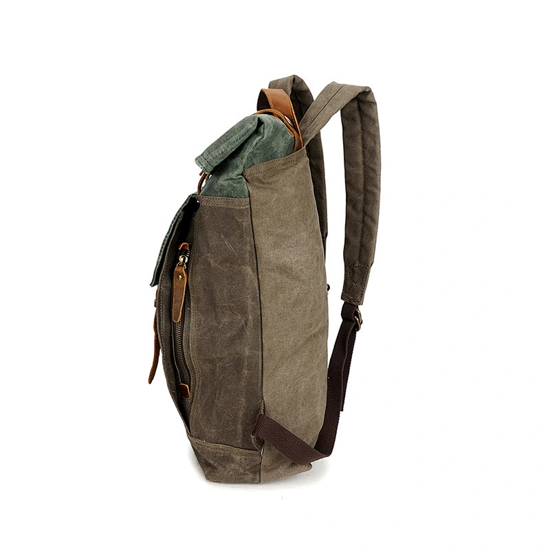 Vintage Genuine  Leather Backpack Canvas Laptop Backpack Waterproof bag For Men