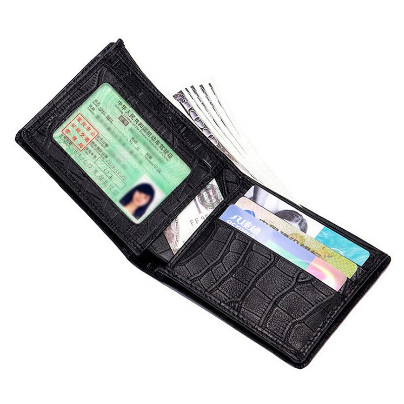 Stone Pattern Handmade Men's Business Card Holder Simple Leather Wallets