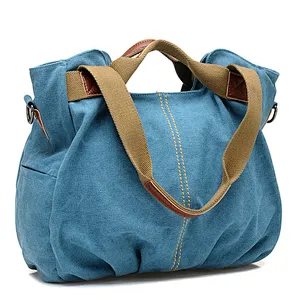 Big size cotton canvas fabric handbags shoulder tote cloth hand bags for ladies