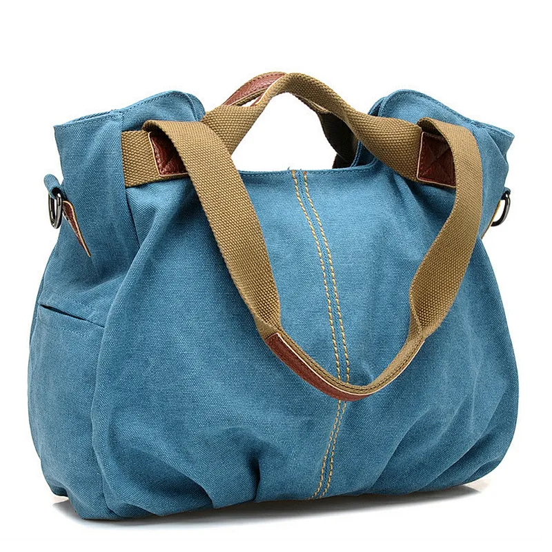 Big size cotton canvas fabric handbags shoulder tote cloth hand bags for ladies