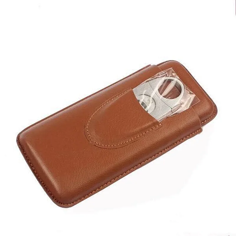 Travel Spanish Cedar Veneer Leather Cigar Case Top Grain Genuine Leather Cigar Case Humidor