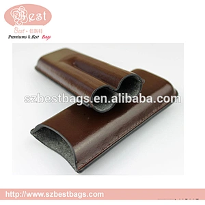 17*6.5*2.5cm Pure brown leather cigar case with 2 cigars
