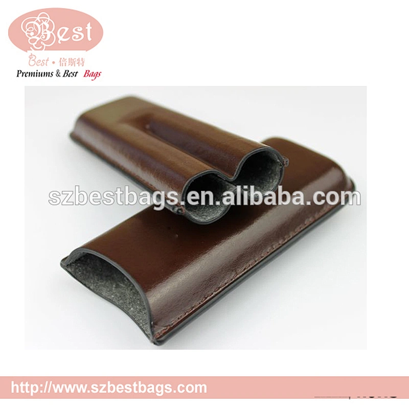 17*6.5*2.5cm Pure brown leather cigar case with 2 cigars