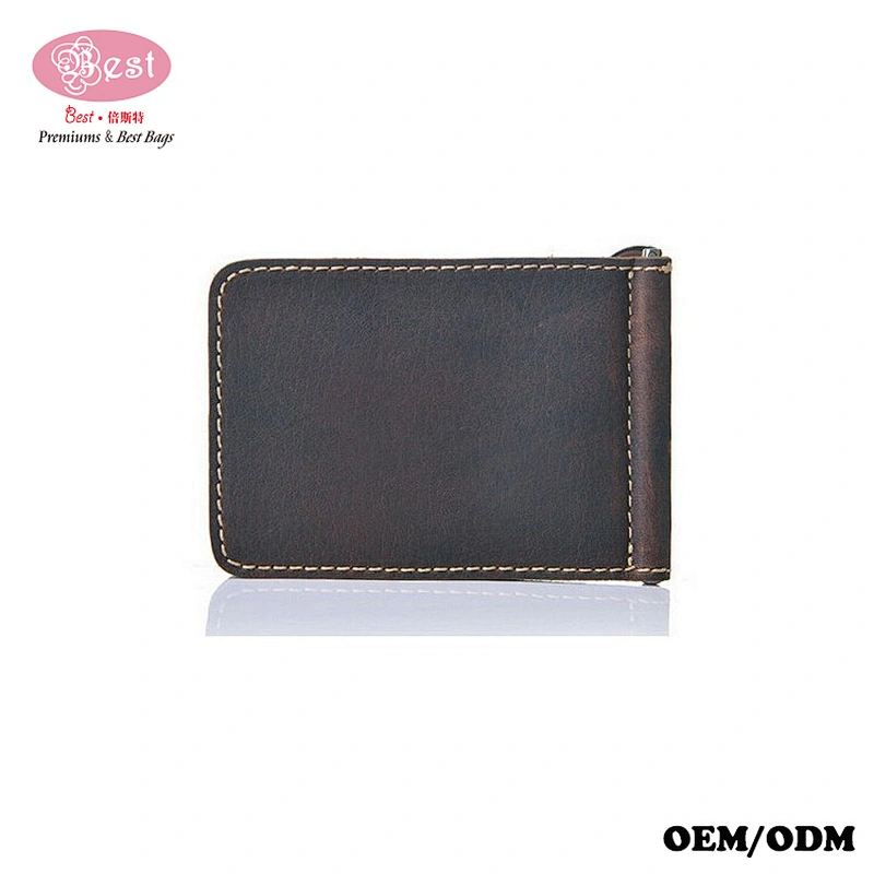 Drop Shipping Handmade Crazy Horse Leather Vintage Money Clip Bifold Wallet