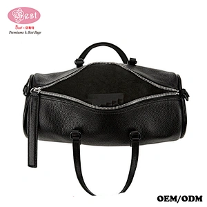 The Newest Designer Branded Black Grained Leather Barrel Shape Small Duffle Bag