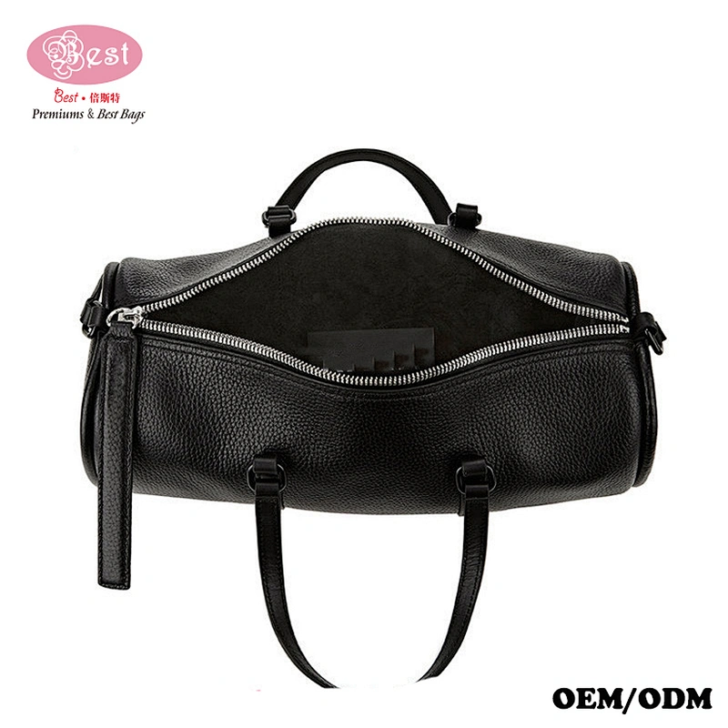The Newest Designer Branded Black Grained Leather Barrel Shape Small Duffle Bag