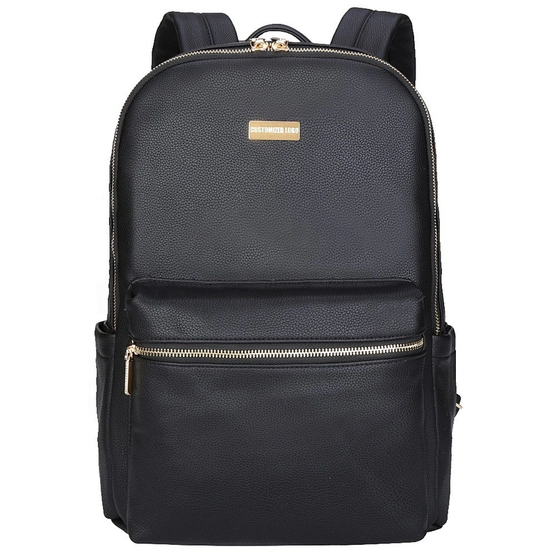 Black multifunctional pu baby diaper back pack nappy bag backpack for mom