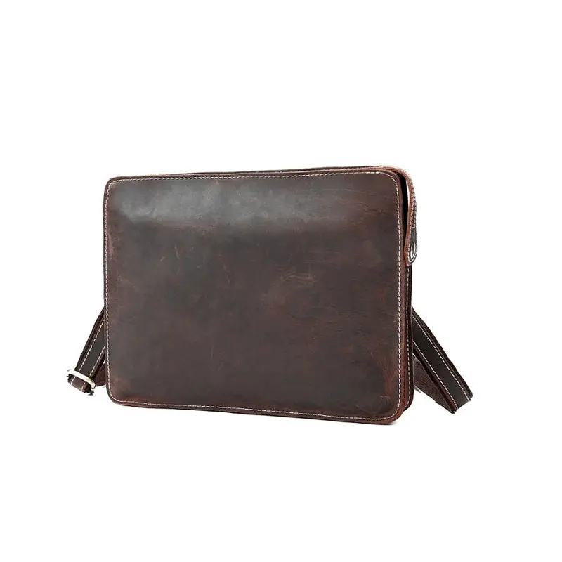 New Crazy Horse Genuine Leather Messenger Bag For Men Vintage  Business Briefcase