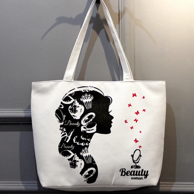 Custom made eco friendly reusable folding printed canvas tote shopping hand bag