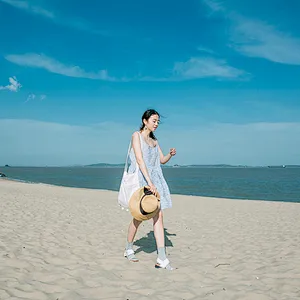 Wholesale cheap reusable women white plain cotton beach shopping bag for sale