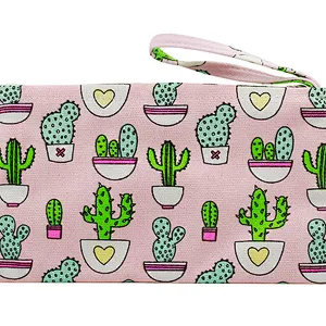 Wholesale custom plain canvas cosmetic zipper pouch makeup make up bag for women