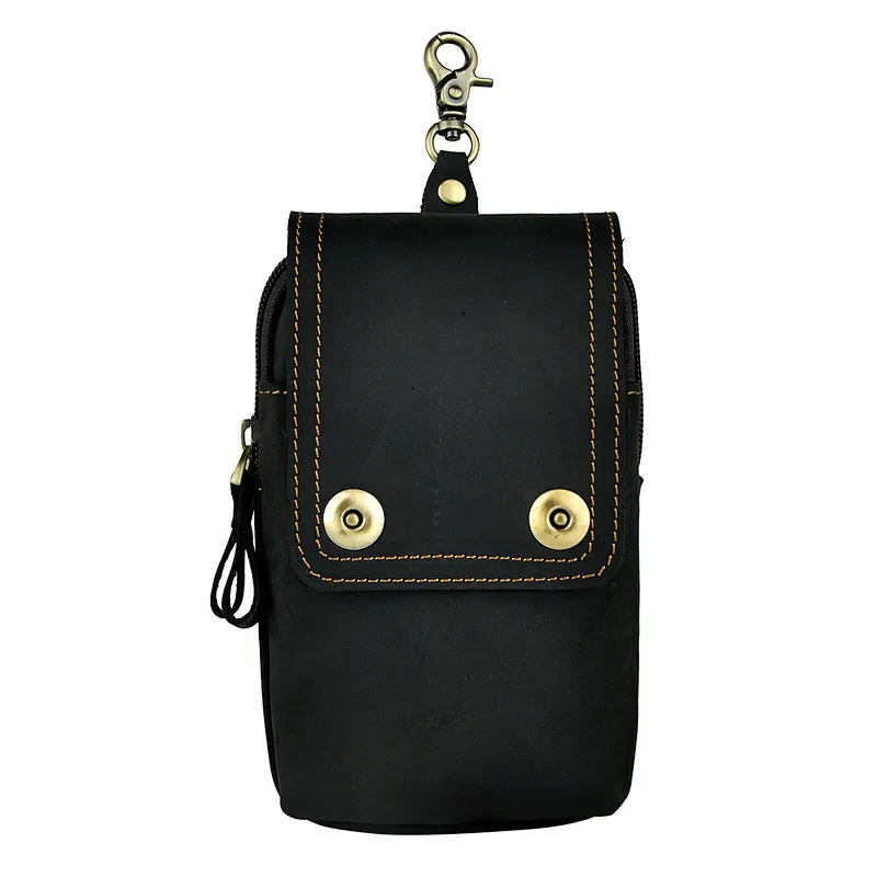 Mens Genuine Leather Hip Bum Pouch Pack Waist Belt Bag Small Hook Fanny Bag