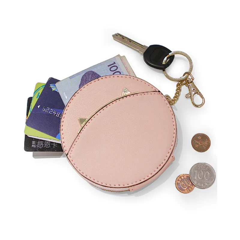 Custom printed vogue cute ladies girls elegance round cat keychain coin purse