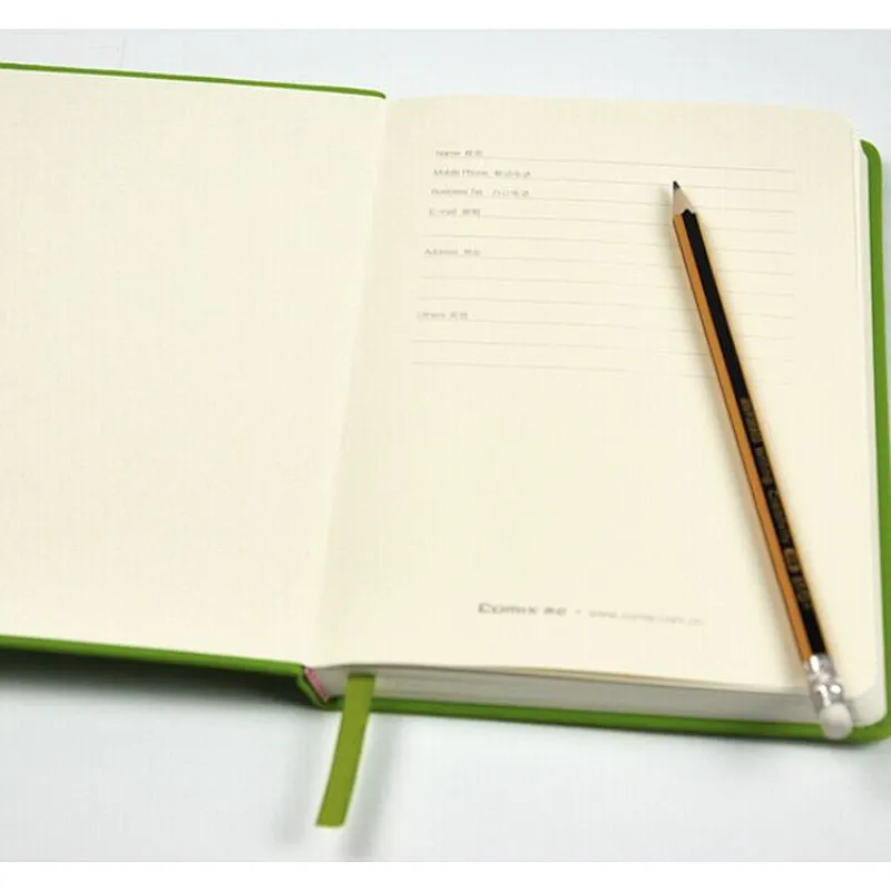 Custom PU leather 192 pages yellow wood-free paper wide ruled notebook