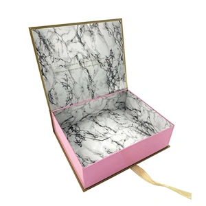 Customized makeup box cosmetic gift packaging small with ribbon hot stamping plate