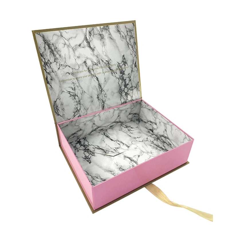Customized makeup box cosmetic gift packaging small with ribbon hot stamping plate