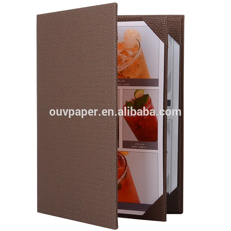 Brown PU Leather Restaurant Menu Holders Upscale Hotel Cafe Menu Covers Menu Folder Classic Style Wine List Folder Customized