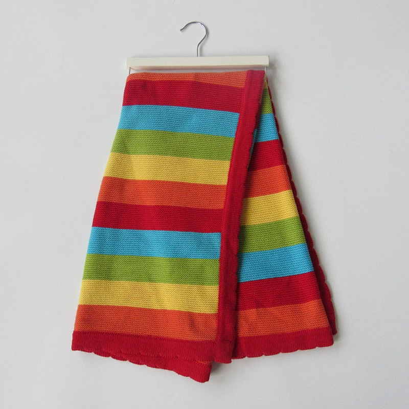 Rainbow stripped knitted baby blanket