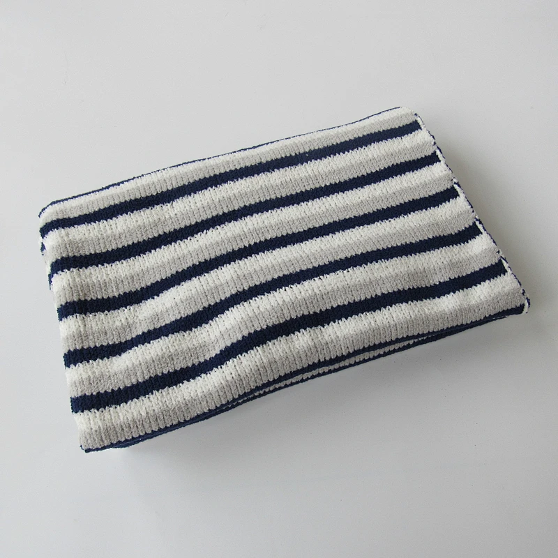 Chenille stripped knitted baby blanket
