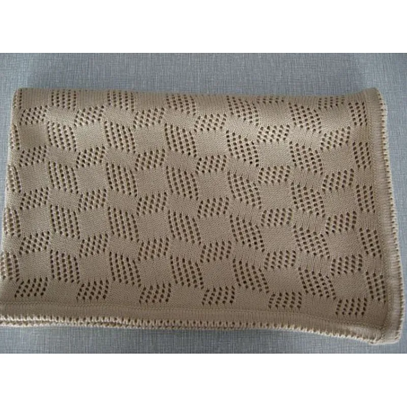 100% White Cotton Knit Blanket Pointelle Pattern Baby Summer blanke