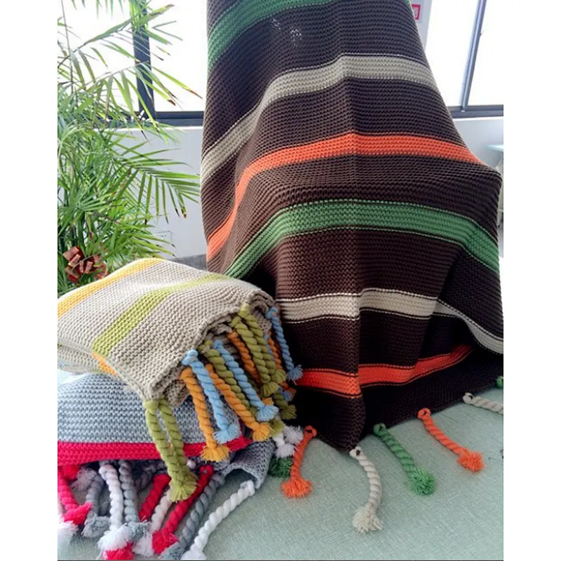 knitted blanket with tassel for sofa and decration