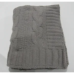 chennile  knitted cable blanket