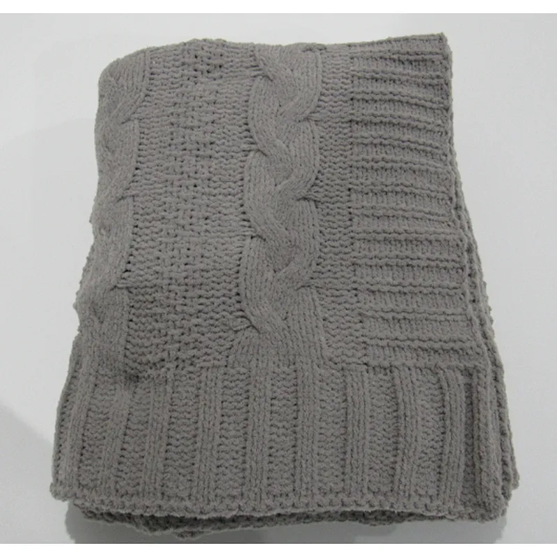 chennile  knitted cable blanket