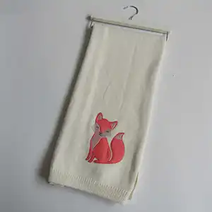 100% cotton embroidery fox knitted baby blanket