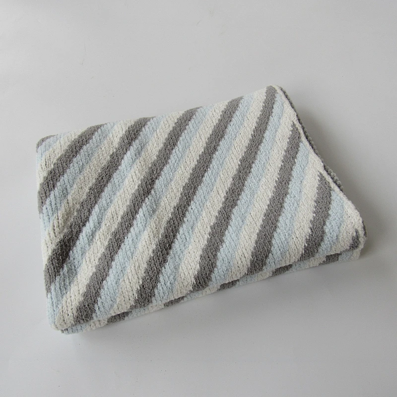 Chenille stripped knitted baby blanket