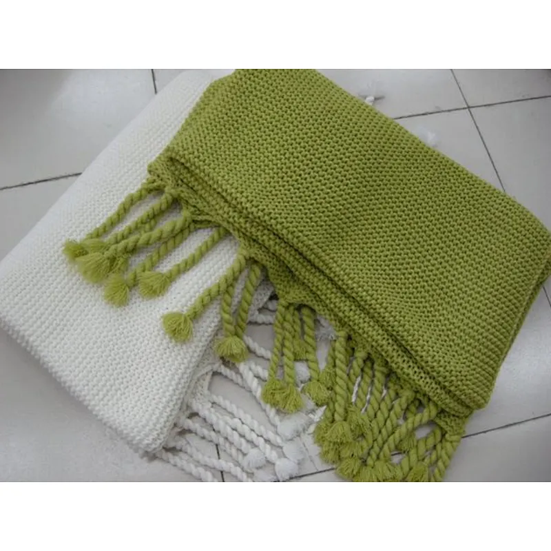 knitted blanket with tassel for sofa and decration