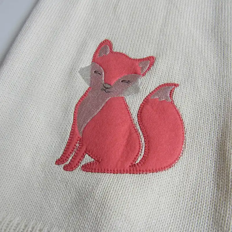 100% cotton embroidery fox knitted baby blanket