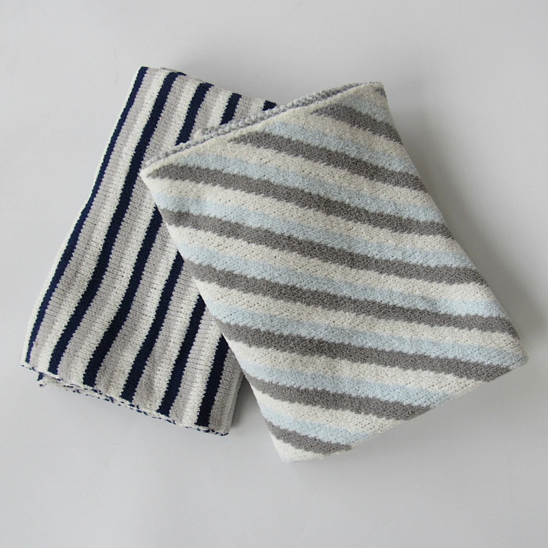 Chenille stripped knitted baby blanket