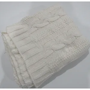 chennile  knitted cable blanket