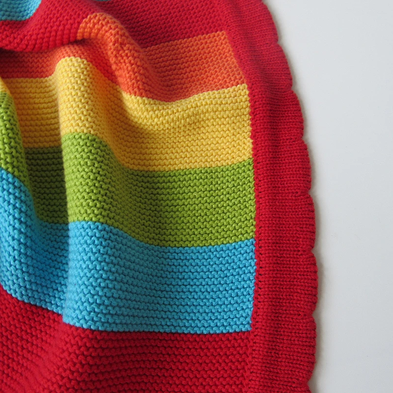 Rainbow stripped knitted baby blanket