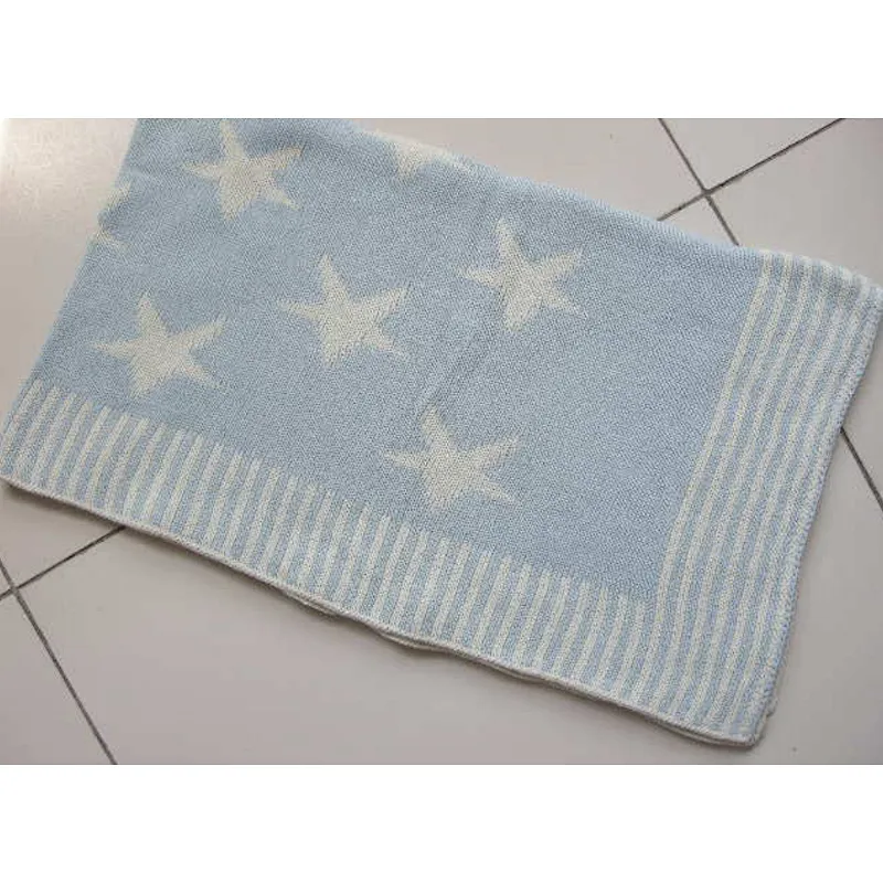 OEM ODM Factory Blue and White Cotton Knit Baby Blanket