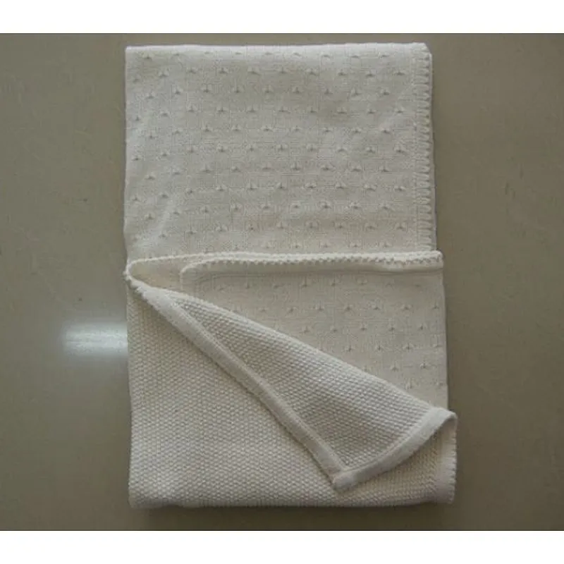 100% White Cotton Knit Blanket Pointelle Pattern Baby Summer blanket