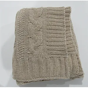 chennile  knitted cable blanket