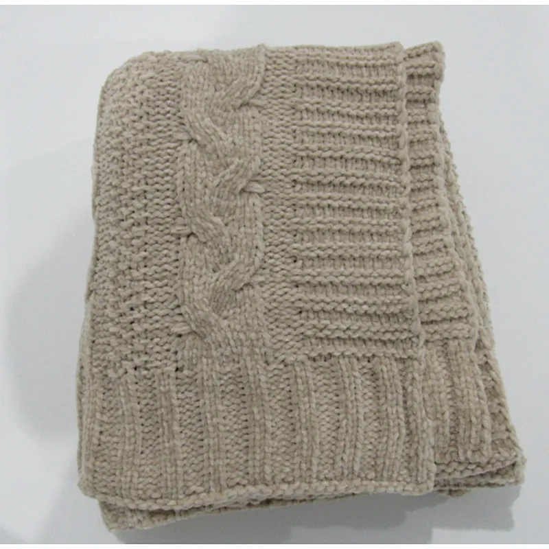 chennile  knitted cable blanket