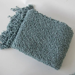 solid polyester knit woven tassels blanket with sequins