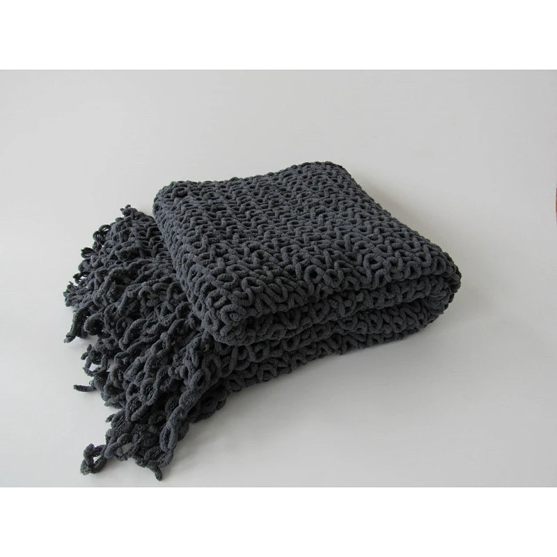 polyester solid knit woven blanket with tassels