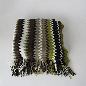 Zigzag acrylic knit woven fringe blanket with Oeko-tex 100