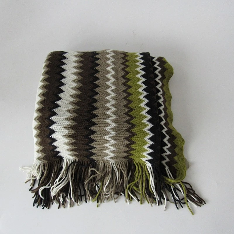 Zigzag acrylic knit woven fringe blanket with Oeko-tex 100
