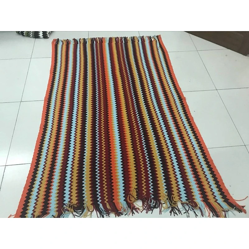 Zigzag acrylic knit woven fringe blanket with Oeko-tex 100