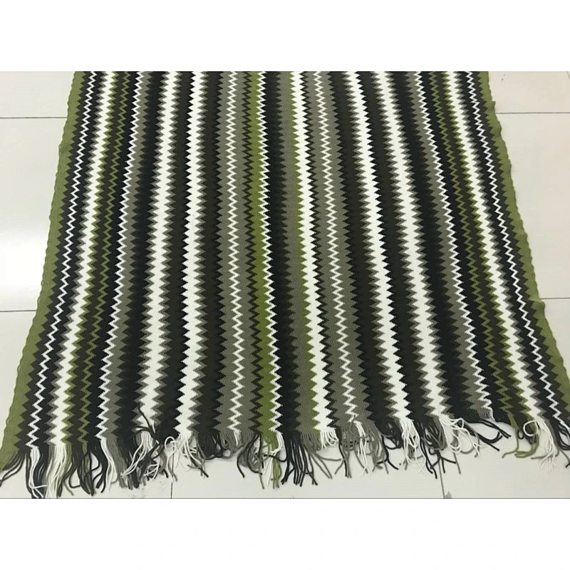Zigzag acrylic knit woven fringe blanket with Oeko-tex 100