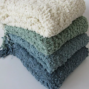 solid polyester knit woven tassels blanket with sequins