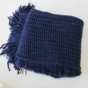 solid knit acrylic woven blanket with tassels